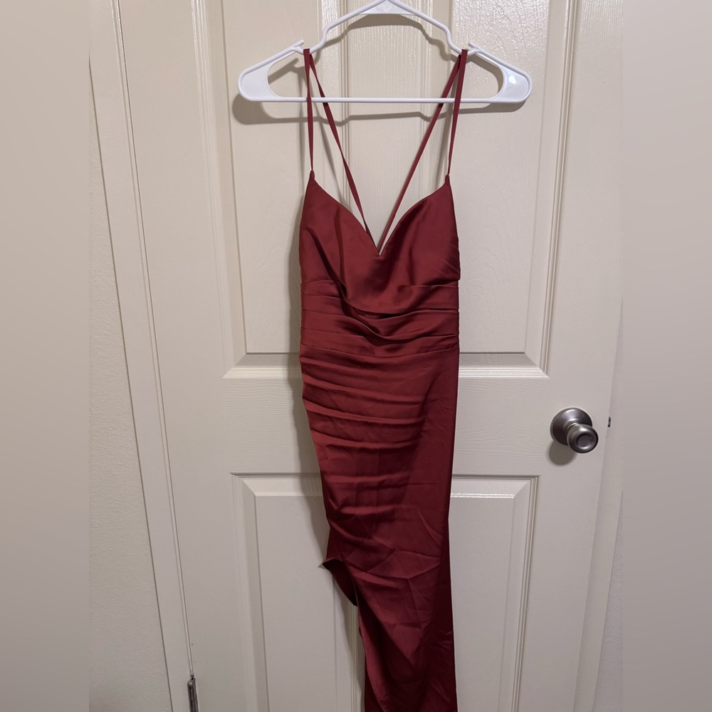 Azazie Asymmetrical Sienna Dress Stretch Satin NWT
